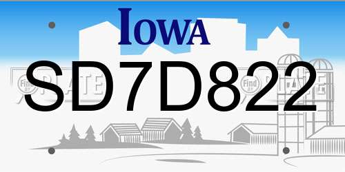 SD7D822 Iowa License Plate