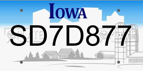 SD7D877 Iowa License Plate