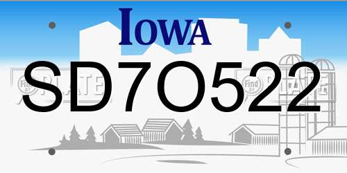 SD7O522 Iowa License Plate