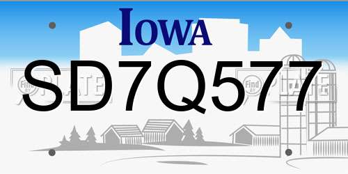 SD7Q577 Iowa License Plate