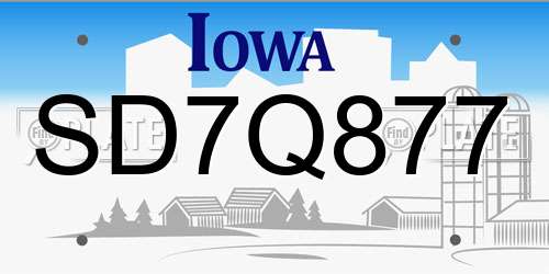 SD7Q877 Iowa License Plate