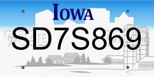 SD7S869 Iowa License Plate