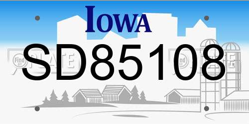 SD85108 Iowa License Plate
