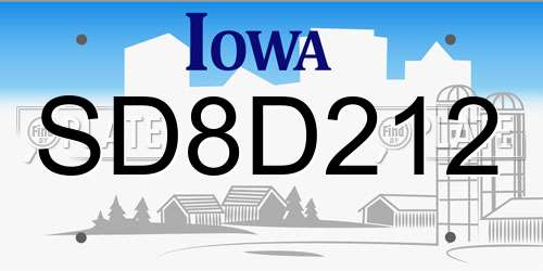 SD8D212 Iowa License Plate