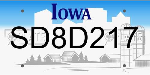 SD8D217 Iowa License Plate