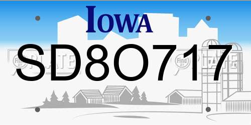 SD8O717 Iowa License Plate