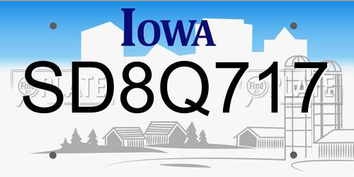 SD8Q717 Iowa License Plate