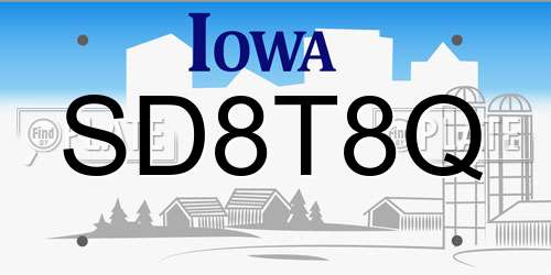SD8T8Q Iowa License Plate