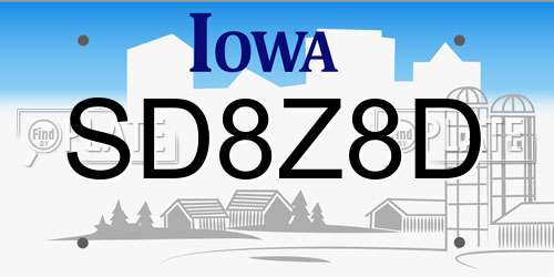 SD8Z8D Iowa License Plate
