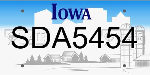 SDA5454 Iowa License Plate