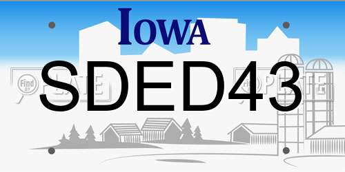SDED43 Iowa License Plate
