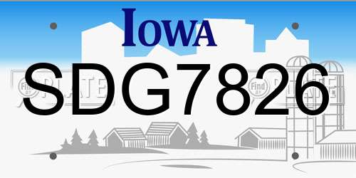 SDG7826 Iowa License Plate