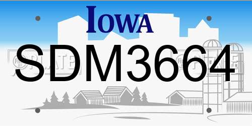SDM3664 Iowa License Plate
