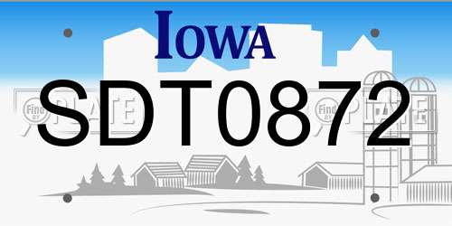 SDT0872 Iowa License Plate