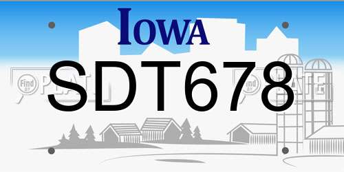 SDT678 Iowa License Plate