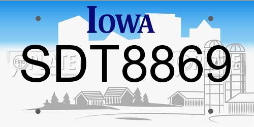 SDT8869 Iowa License Plate