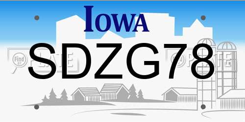SDZG78 Iowa License Plate