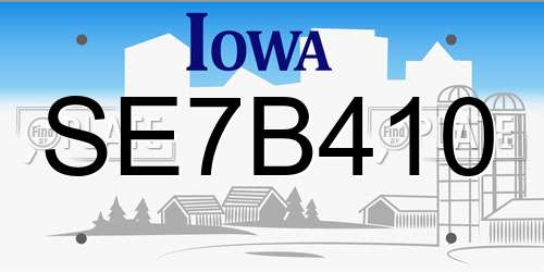 SE7B410 Iowa License Plate