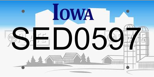 SED0597 Iowa License Plate