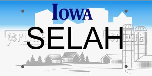 SELAH Iowa License Plate