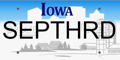 SEPTHRD Iowa License Plate