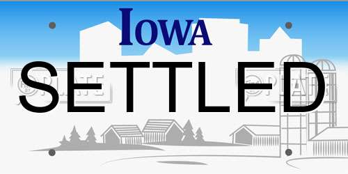 SETTLED Iowa License Plate