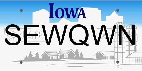 SEWQWN Iowa License Plate