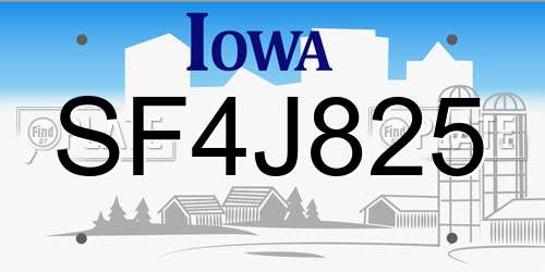 SF4J825 Iowa License Plate