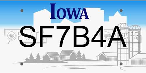SF7B4A Iowa License Plate