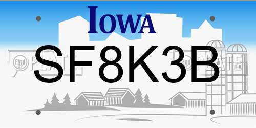 SF8K3B Iowa License Plate