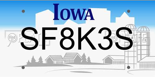 SF8K3S Iowa License Plate