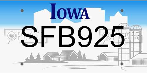 SFB925 Iowa License Plate