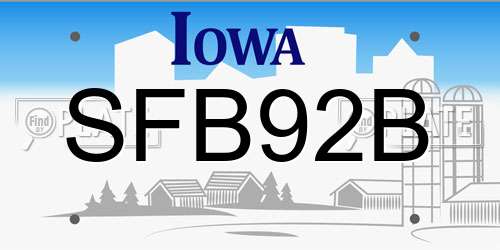 SFB92B Iowa License Plate