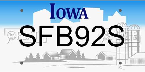 SFB92S Iowa License Plate
