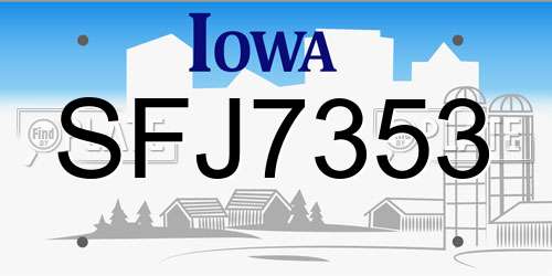 SFJ7353 Iowa License Plate