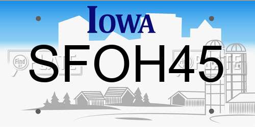 SFOH45 Iowa License Plate