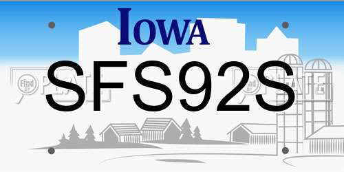 SFS92S Iowa License Plate