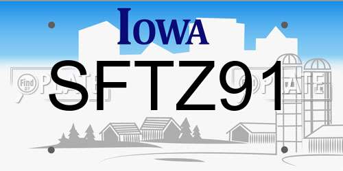 SFTZ91 Iowa License Plate