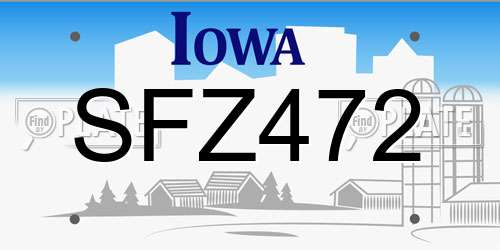 SFZ472 Iowa License Plate
