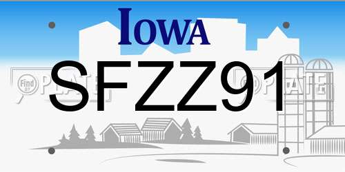 SFZZ91 Iowa License Plate