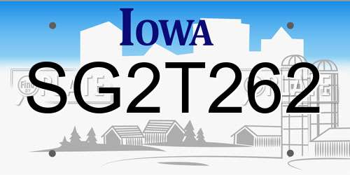SG2T262 Iowa License Plate