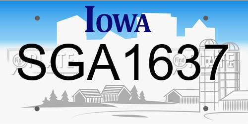 SGA1637 Iowa License Plate