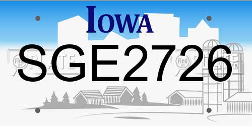 SGE2726 Iowa License Plate