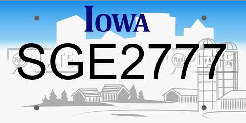 SGE2777 Iowa License Plate