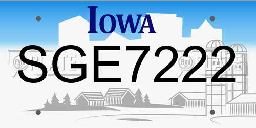 SGE7222 Iowa License Plate