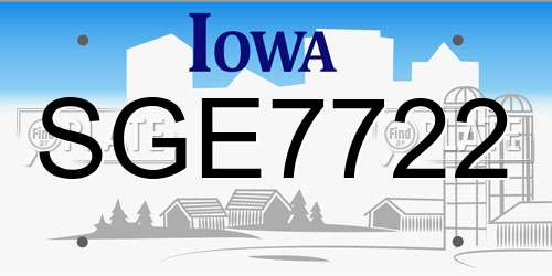 SGE7722 Iowa License Plate