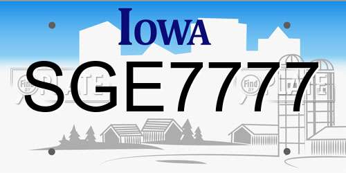 SGE7777 Iowa License Plate
