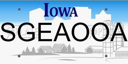 SGEAOOA Iowa License Plate