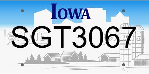 SGT3067 Iowa License Plate