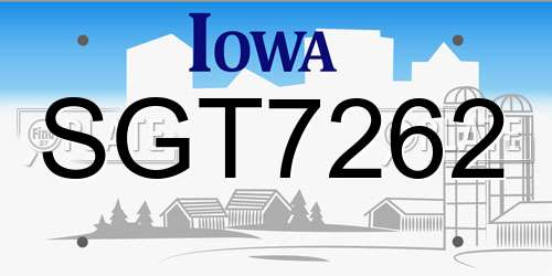 SGT7262 Iowa License Plate